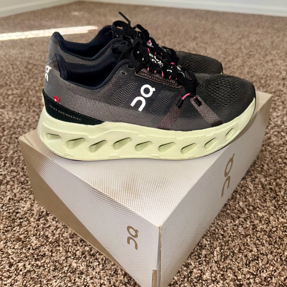 On Running Women's Black and Lime Athletic Shoes